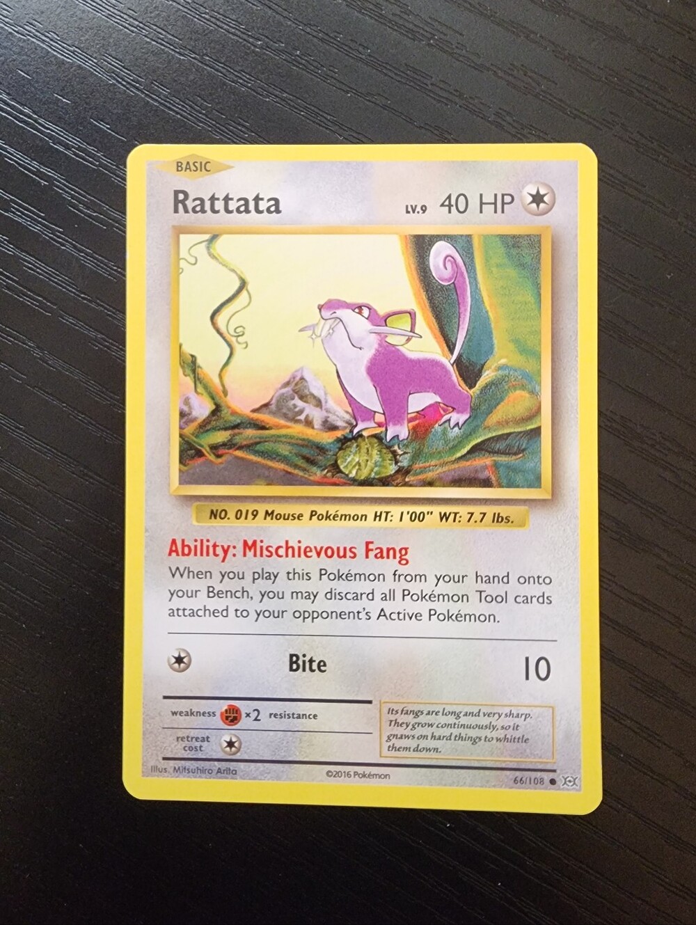 Rattata Trading Card - Yellow Border, Purple Artwork